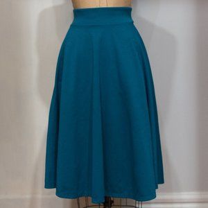 Teal Fit & Flare Wide Waistband Skirt with Pockets
